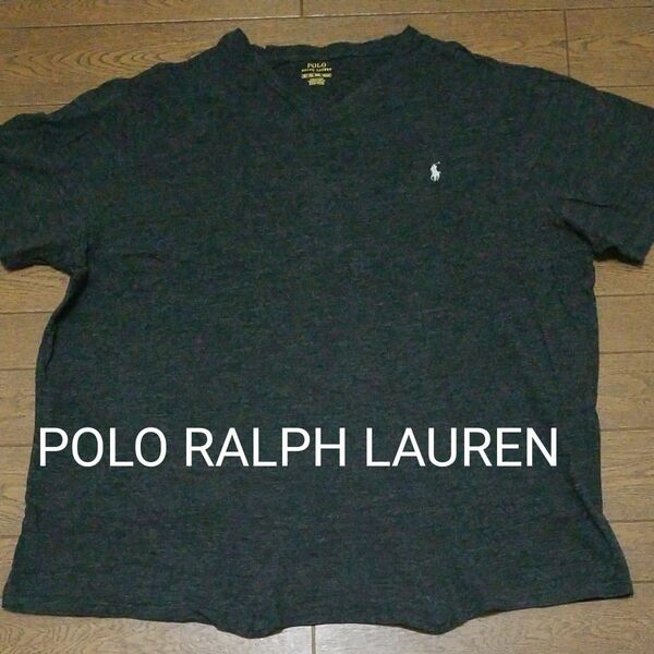 POLO RALPH LAUREN Vネック　ワンポイントロゴ　ビッグTシャツ　グレー系　3XLT P-2407