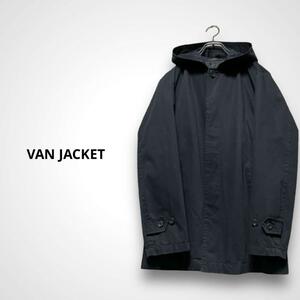 【ヴィンテージ】VAN JACKET ヴァンヂャケット（M）フーデッドショートコート 比翼ボタン黒 e6587-60