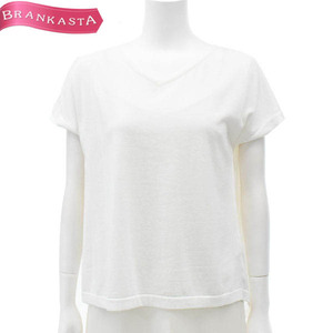 UNTITLED/ Untitled lady's short sleeves knitted tops light this side after difference height cotton .V neck 2 M corresponding spring summer white [NEW]*61EE51