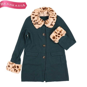 [ beautiful goods ]Diagram GRACE CONTINENTAL/ Diag Ram turn-down collar knitted coat fur Leopard pattern 36 green [NEW]*41KH14