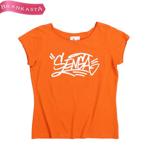 [ прекрасный товар ]agnes b/ Agnes B женский короткий рукав футболка tops хлопок 100% хлопок cut and sewn 2 orange белый [NEW]*51FI89