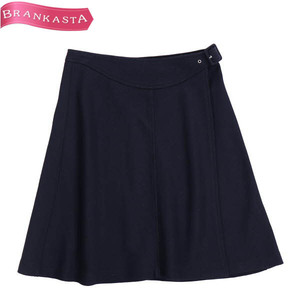 miumiu/ MiuMiu lady's knee height flair LAP skirt belt equipment ornament wool . plain navy blue 40 navy [NEW]*51HE02