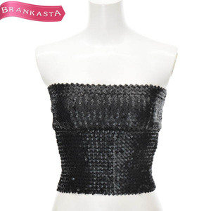 [ beautiful goods ] lady's bare top tube top spangled × knitted tops 9 black [NEW]*51IB99