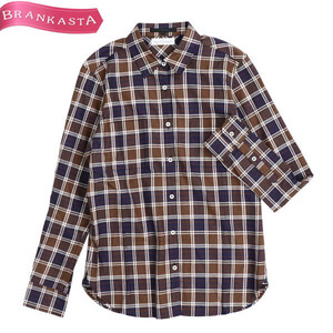 [ beautiful goods ]ANAYI/ Anayi long sleeve shirt tops check pattern tesi toe la monte .TESSITURA MONTI 38 tea color purple other [NEW]*51JB36