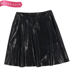 [ beautiful goods ]RENA LANGE/ Rena Lange lady's Mini flair skirt leather LAP manner large size USA10 XL dark blue [NEW]*51JC16