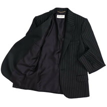 SAINT LAURENT/サンローラン テーラードジャケット ストライプ柄 ピークドラペル 長袖 ウール100％ F34 黒 [NEW]★51KE27_画像6