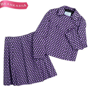 PRADA/ Prada suit setup total pattern long sleeve double jacket ×8 sheets connection . skirt 42/40 purple gray black [NEW]*61AF80