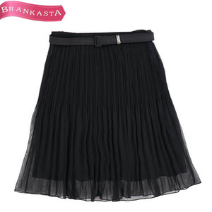 [ beautiful goods ]PAOLA FRANI/ Paola Frani knee height erasing pleated skirt belt attaching waist rubber thin I40 USA4 black [NEW]*61DI06