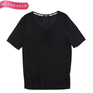 [ beautiful goods ]BURBERRY LONDON/ Burberry London lady's short sleeves knitted tops . origin gya The -V neck 2 M black [NEW]*61DL80