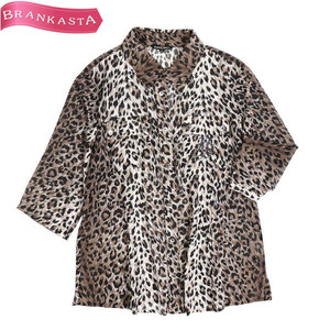 [ beautiful goods ]VALENZA SPORTS/ baren The sport 7 minute sleeve sia- shirt tops Leopard pattern rhinestone Logo 44[NEW]*61EH18