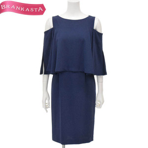 [ regular price 3 ten thousand ]PINKY&DIANNE/ Pinky and Diane knee length one piece shoulder cut M 38 navy blue [NEW]*61EH84