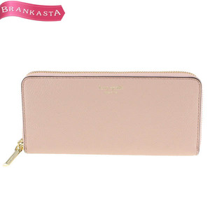 【美品】kate spade/ケイトスペード レディース ラウンドファスナー長財布 ロゴ レザー ペールピンクベージュ [NEW]★52AB14