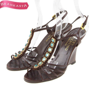 VALENTINO GARAVANI/ Valentino galava-ni sandals Wedge sole T strap biju-37 Brown [NEW]*52EB06