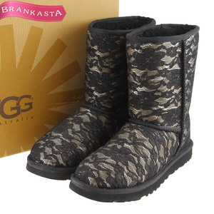 【定価2.6万】UGG/アグ クラシック ショート アントワネット ムートンブーツ 靴 花柄レース USA7 黒 ベージュ [NEW]★62BD06