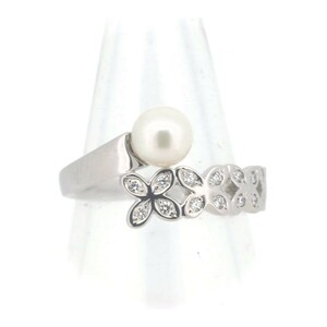  Mikimoto жемчуг бриллиантовое кольцо кольцо 5.6 мм 9 номер K18WG(18 золотой белое золото ) ломбард лот 