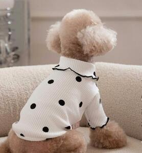 ドッグウェア 犬服 犬 小型犬 ハイネック 水玉 かわいい 袖口 ふりふり XS 白 ホワイト
