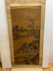 Gr1178「K府Ｕ市旧家からお預り」「K都府茶道家Mさまの蒐集品」真筆　蘇子金筆　人物　道中図　掛軸　大幅　中国画唐物画中国古玩