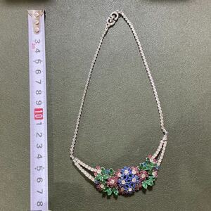 0518-1 Dior necklace Vintage color stone silver green stone blue stone red stone lady's 