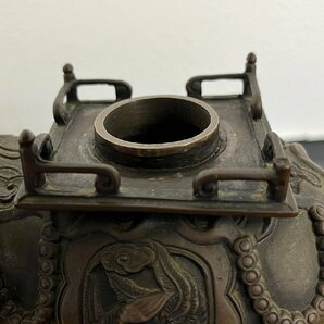 s 鋳銅 龍鳥紋 象香炉 台座付き 飾香炉 香道具 茶道具 置物の画像8