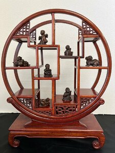 s ( last exhibition ) Chinese tea vessel display shelf round open shelf height 47. tree carving ebony netsuke small . Tang . attaching 