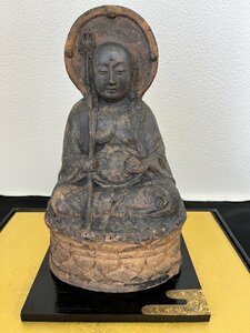 s 時代物 陶器 地蔵坐像 地蔵菩薩像 高さ25㎝ 仏教美術 佛像 台座付