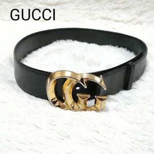 GUCCI グッチ GG　 ロゴ ベルト ブラック 黒 ゴールド　細身