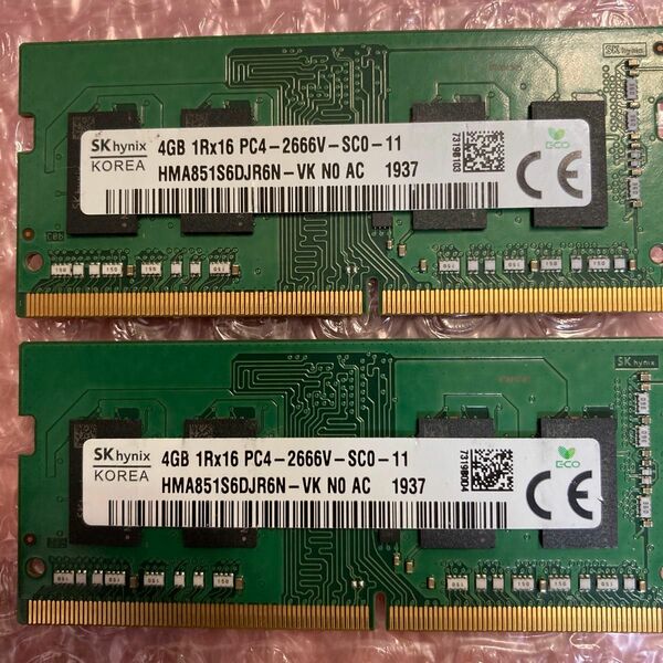 SKhynix PC4-2666V 4GB×2=8GB DDR4 SOーD IMM 260ピン　