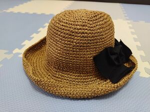 ストローハット 帽子 麦わら帽子 リボン　折り畳める ハット　つば広帽子　紙