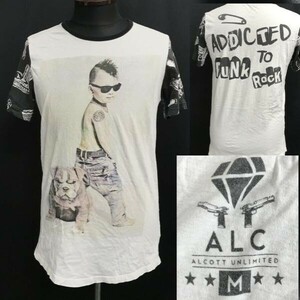 ALC /ALCOTT UNLIMITED/アルコット★サングラスの不良キッズ/半袖Tシャツ【メンズM/white/白/袖切り替え】コットン/Tops/Shirts◆BH752