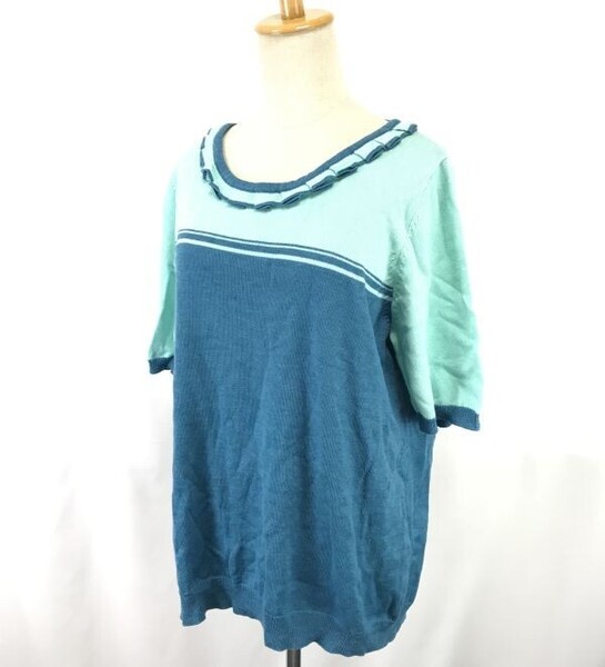 定価1.1万円/タグ付新古品☆ルニック/Runic☆半袖サマーニットセーター/カットソー【44/レディース3L程度/水色系】sweater/Tops◇cBH711