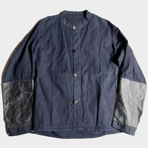 超希少! 20's 30's ベルギー ブラック インディゴ リネン ワーク ジャケット レザー モディファイ BELGIAN BK INDIGO LINEN WORK JACKET 着