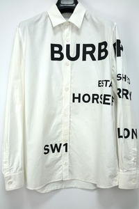 バーバリー BURBERRY ホースフェリー 長袖シャツ ブラックプリントロゴ メンズ ホワイト Mサイズ 8023776 