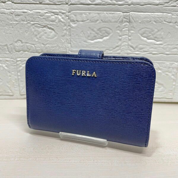 美品 FURLA フルラ 二つ折り財布 レザー ブルー ウォレット