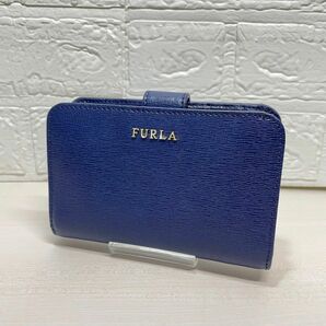 美品 FURLA フルラ 二つ折り財布 レザー ブルー ウォレット