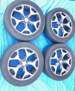 [T-8]SUBARU FORESTER ホイール 18X7J 5穴 18インチ / BRIDGESTONE 225/55R18 タイヤSET 中古★