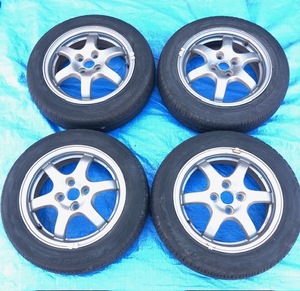 [T-7]トヨタ PRIUS NHW10 ホイール 15X5J 4穴 15インチ / DUNLOP ENASAVE 165/65R15 タイヤSET 中古★