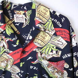 BLACK 50s Waverly Rayon Aloha Shirt レーヨン アロハシャツ Open Collar 開襟 vintage ヴィンテージ Sport Wear USA製