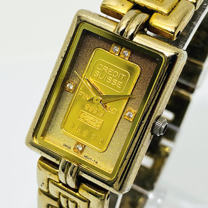 1円～ ELGIN エルジン K24 純金 インゴット FINE GOLD 999.9 CREDIT SUISSE FK-582-TN レディース腕時計 ゴールド ジャンク