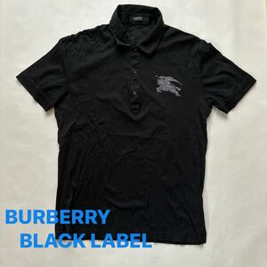 BURBERRY BLACK LABEL バーバリーブラックレーベル　ラインストーンホースマーク 半袖ポロシャツ　ブラック