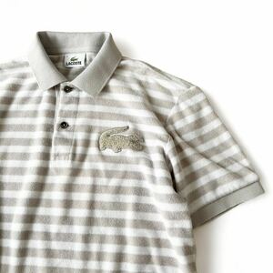 美品 LACOSTE ラコステ ビッグクロック サガラ ワッペン パイル ボーダー ポロシャツ 3 半袖 メンズ 春夏 日本製 トップス カットソー ワニ