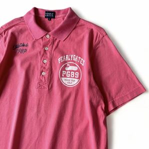 希少サイズ 5 PEARLY GATES パーリーゲイツ 刺繍 ロゴプリント ポロシャツ ピンク 半袖 メンズ 春夏 ゴルフ トップス カットソー 日本製の画像1
