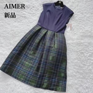 【新品】AIMER エメ　ノースリーブ　ドッキングワンピース　フレアスカート　M