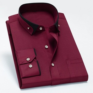 D909-2XL新品DCKMANY■カラーマッチング 長袖シャツ メンズ ドレスシャツ ノーアイロン ワイシャツ シルクのような質感/ワインレッド