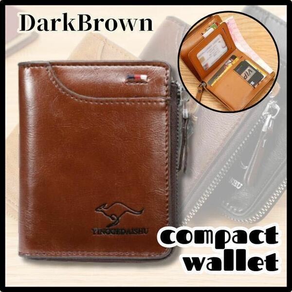 二折り財布 コンパクト 財布 メンズ ウォレット ブラウン カードケース 大容量