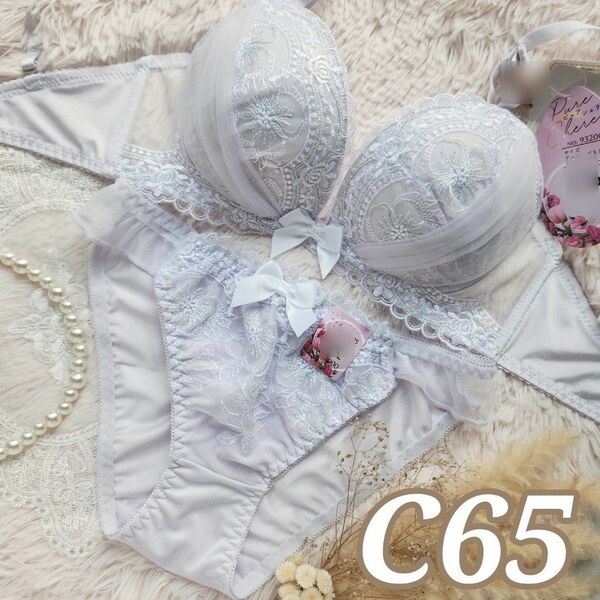 №718【C65】ダマスクファンシーフラワーブラジャー&フルバックショーツ