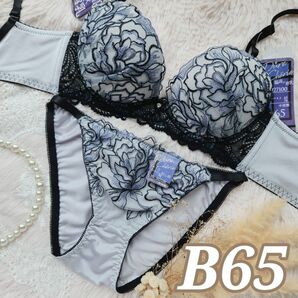 №791【B65】リベルテローズレース育乳脇高ブラジャー&フルバックショーツ