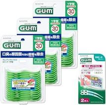 GUM(ガム) デンタルフロス&ピック Y字型 糸付きようじ 歯間ケア 30本入×3個パック+おまけ付_画像1