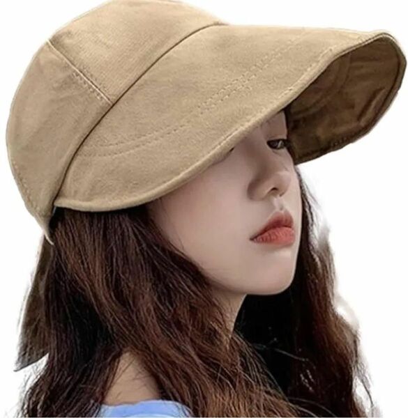 【未使用】キャップ　キャスケット　帽子　レディース　UVカット　カーキ　フリーサイズ