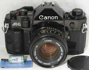 【整備/性能測定済】Canon A-1 ブラック＋NFD 50mmF1.8_ P,S,A機能OK(2125211_43)