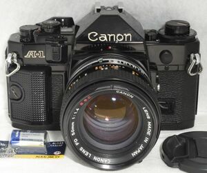 【整備/性能測定済】Canon A-1 ブラック＋FD 50mmF1.4 S.S.C. 「oマーク」_ P,S,A機能OK(1618184_46)